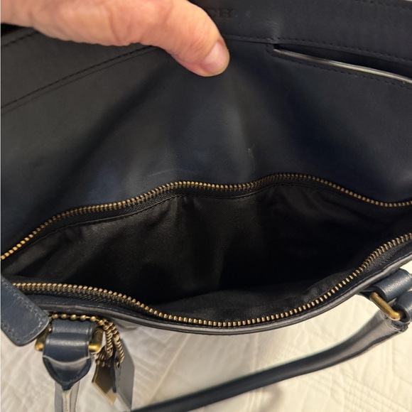 Coach Bleeker Bar Stripe Blue/Black/Tan/Teal Leather Computer Tote Unisex - Picture 8 of 15